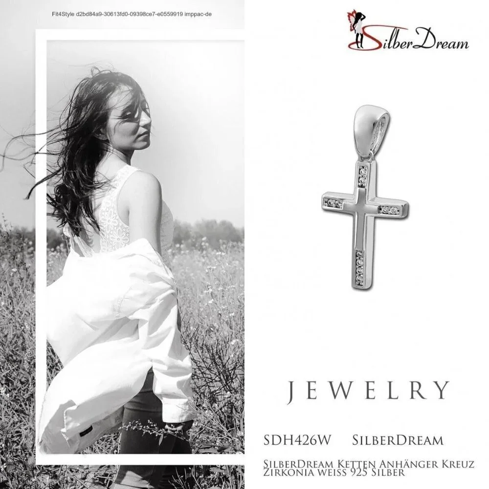 925 Sterling Silver White Zirconia Chain Pendant Cross 1